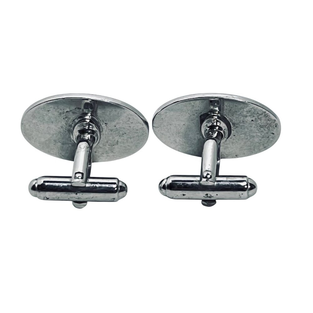 Vintage Heavy Oval Silver Tone Textured & Etched Paisley Cufflinks (5912) - Picture 4 of 4